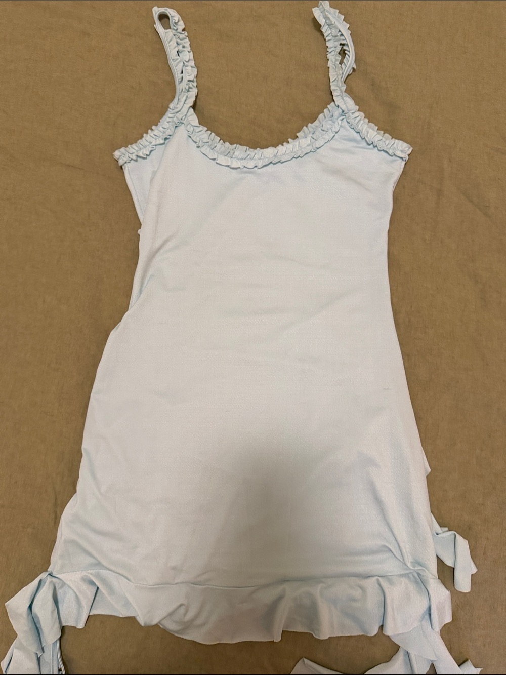 Light Blue Ruffle Ruched Mini Dress - Picture 7 of 9